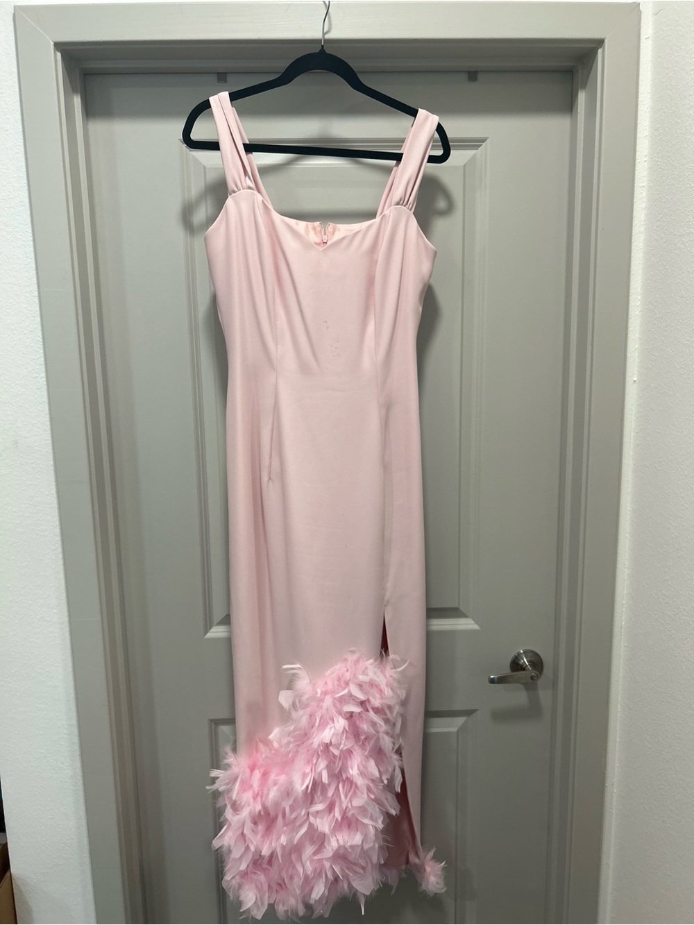 Pink Feather Hem Slip Dress